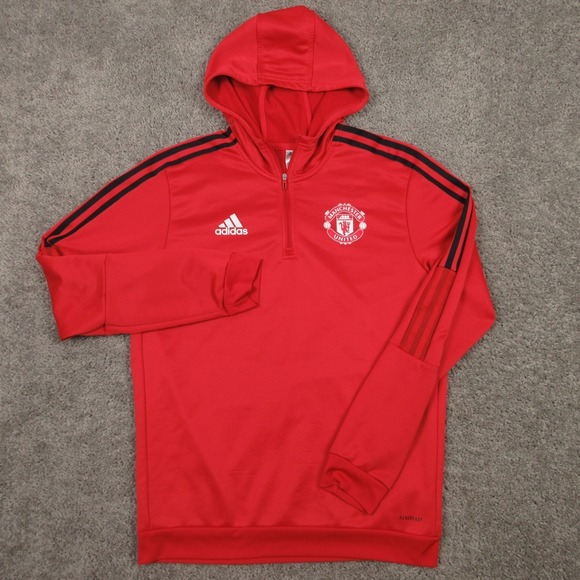adidas Other - Manchester United Sweater Mens Medium Red Adidas Hoodie Sweatshirt 1/4 Zip Logo